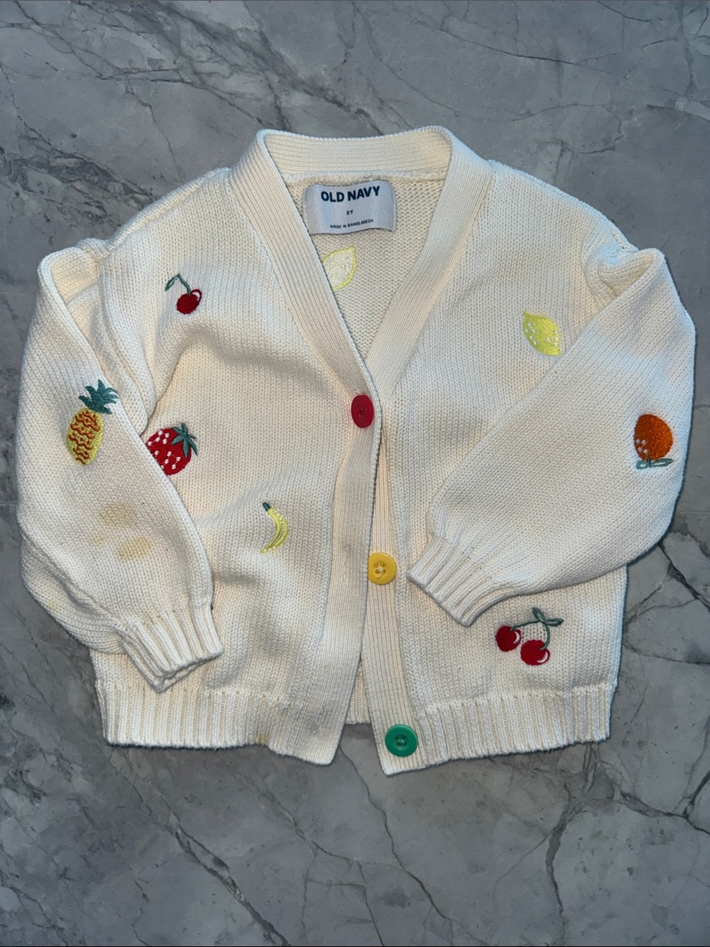 Old Navy Cream Cardigan with Colorful Fruit Embroidery